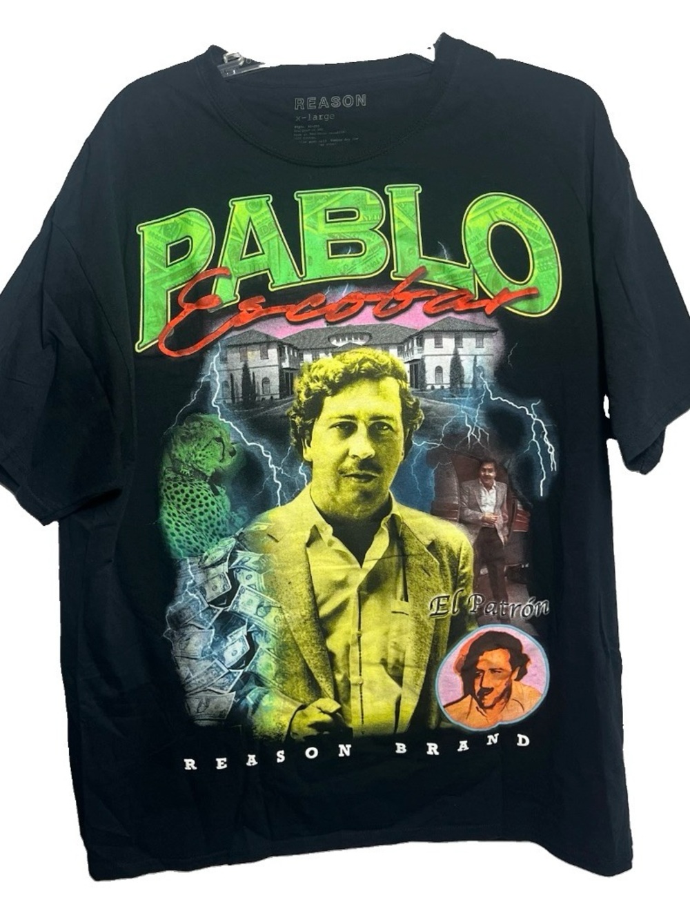 Reason Mens Black Pablo Escobar Graphic Tee Size XL Good Condition
